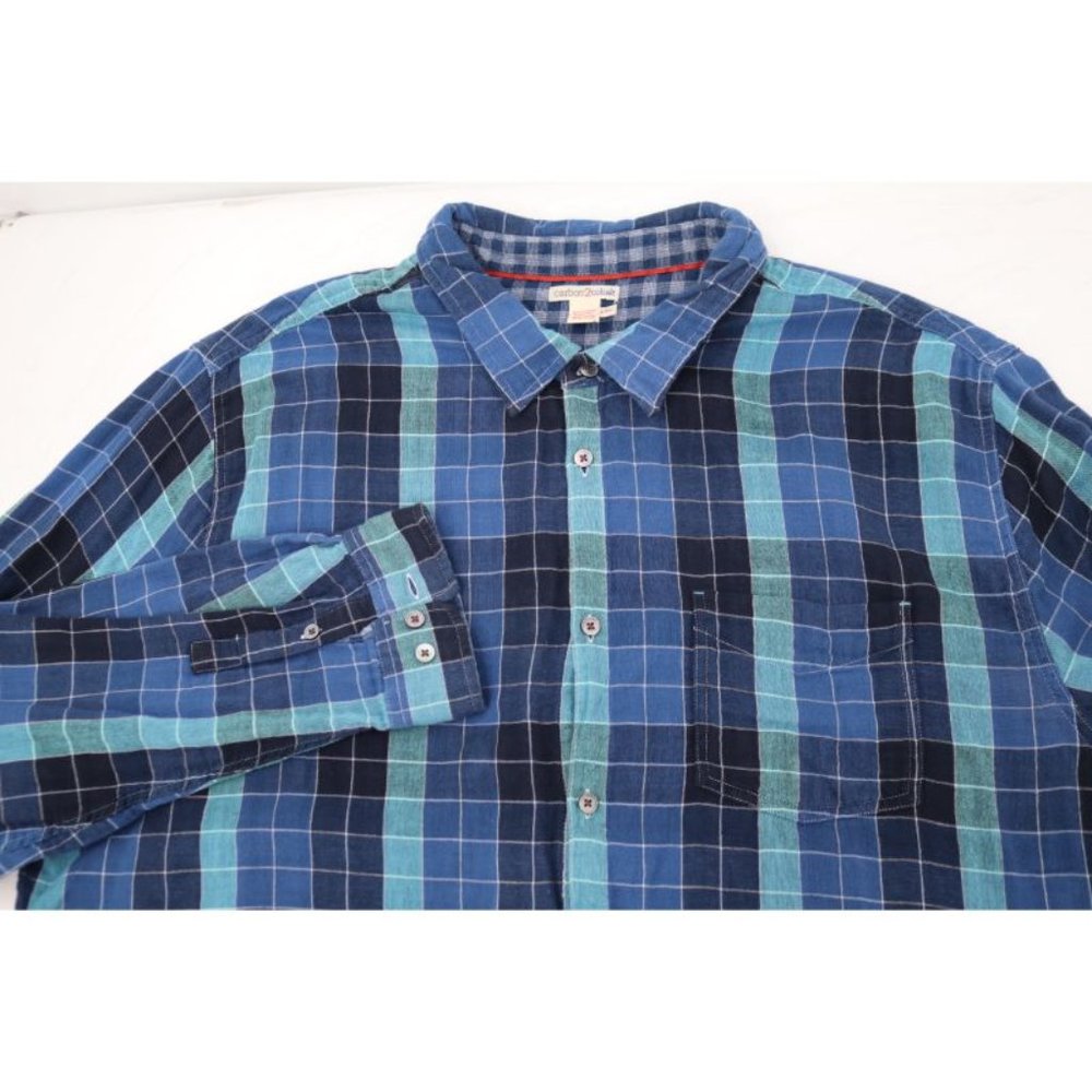 Carbon 2 cobalt flannel shirt mens XXL double weave plaid long sleeve cotton